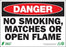 Zing Enterprises LLC Danger No Smoking, Matches or Open Flame Signs - SIGN, DANGER NO SMKING, OPN FLM, 10X14, SA - 2110S