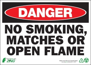 Zing Enterprises LLC Danger No Smoking, Matches or Open Flame Signs - SIGN, DANGER NO SMOKING, 10X14, PLASTIC - 2110