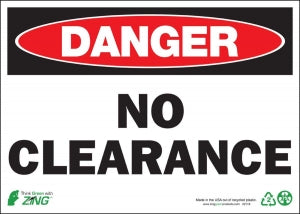 Zing Enterprises LLC Danger No Clearance Signs - SIGN, DANGER NO CLEARANCE, 10X14, AL - 2116A