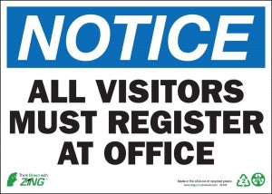 Zing Enterprises LLC Notice Visitors Must Register Signs - SIGN, NOTICE VISITORS TO OFFICE, 10X14, AL - 2129A