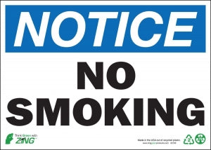 Zing Enterprises LLC Notice No Smoking Signs - SIGN, NOTICE NO SMOKING, 10X14, AL - 2133A