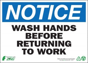 Zing Enterprises LLC Notice Wash Hands Signs - SIGN, NOTICE WASH HANDS, 10X14, PLASTIC - 2137