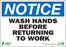 Zing Enterprises LLC Notice Wash Hands Signs - SIGN, NOTICE WASH HANDS, 10X14, PLASTIC - 2137