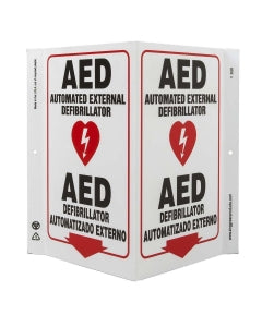 Zing Enterprises LLC AED V and L Projecting Signs - Bilingual Automated External Defibrillator Sign, V-Style, 11" x 11" - 2626