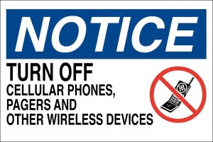 Zing Enterprises LLC No Cell or Wireless Devices Sign - NOTICE SIGN, NO CELL PHONES, 10X14 AL - 2753