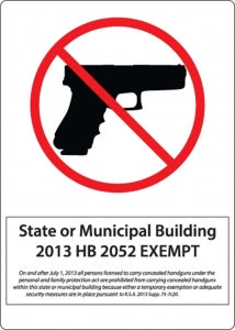 Zing Enterprises LLC Kansas Municipal No Concealed Carry Signs - SIGN, CONCEALED CARRY, KANSAS, 14X10, PL - 2801