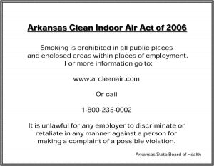 Zing Enterprises LLC Arkansas No Smoking Signs - SIGN, NO SMOKING, AR, 14INWX10INH, SELF-AD - 2846S