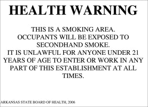 Zing Enterprises LLC Arkansas Designated Smoking Area Signs - SIGN, DESIG. SMOKING AREA, AR, POLYSTYRENE - 2847S