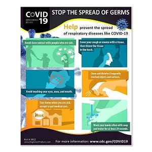 Zing COVID-19 Posters - Coronavirus (COVID-19) Informational Poster, Stop the Spread of Germs - 5012