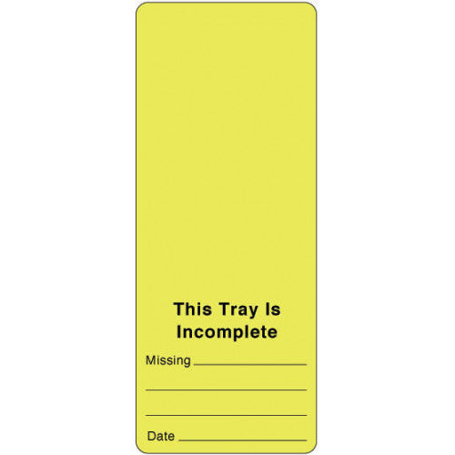 PDC Healthcare This Tray Is Incomplete Labels - "This Tray is Incomplete" Label, Yellow, 2" x 5" - 59705785