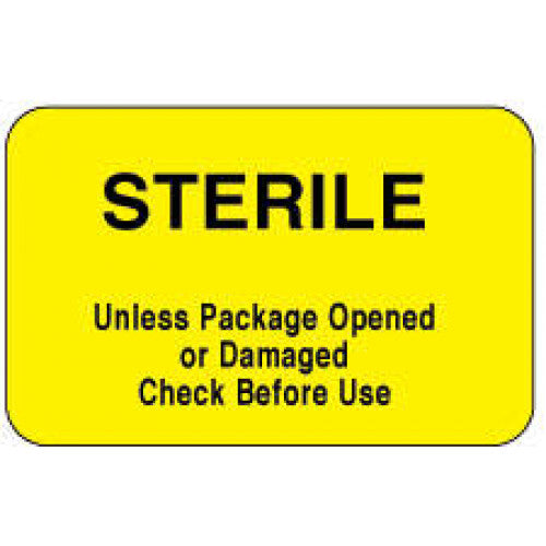 PDC Healthcare FormalinPermanent Warning Label - "Sterile Unless" Label, Yellow, 1-3/4" x 1-1/8" - 59705684