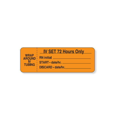 PDC Healthcare IV Set Labels - IV Set Label, 72 Hours, 3" x 1", Fluorescent Orange - 59704478