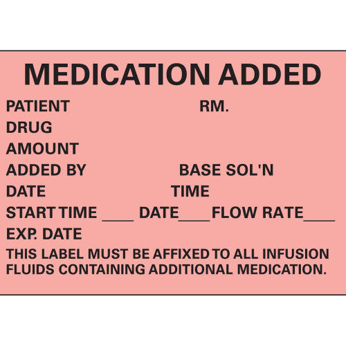 PDC Healthcare Medication Labels - "Medication Added" Label, 1.75" x 2.5", Red - N-200