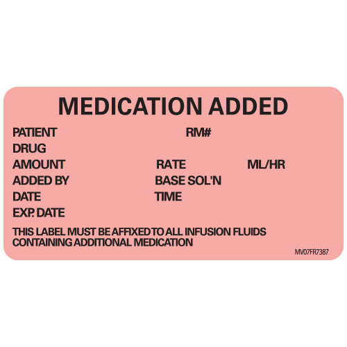 PDC Healthcare Removable Medication Added Labels - Removable "Medication Added" Tape Label, Red, 333/Roll - MV07FR7387