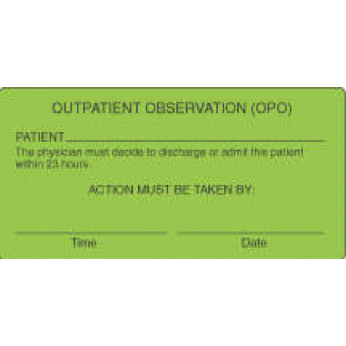 PDC Healthcare Outpatient Room Number Labels - OUTPATIENT OBS Labels, Green, 4" x 2" - NFFGR01