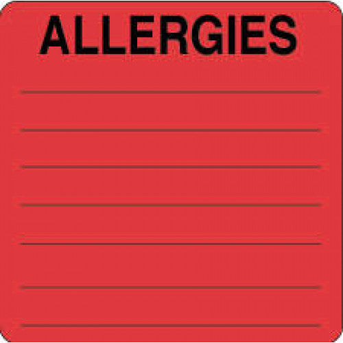 PDC Healthcare Permanent Paper Label - LABEL, ALLERGIES, 2-1, 2X2, 1/2 FL, RED - 59704568