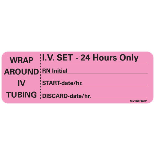 PDC Healthcare Label Paper - IV, SET, 24HOUR, 2-15/16X1, FL, PINK - MV06FP6281