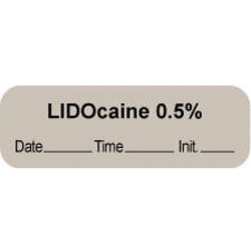 PDC Healthcare Lidocaine Labels - "Lidocaine, 0.5%," Tape Labels, 1-1/2" x 1/2", Gray, 1000/Roll - 59726607