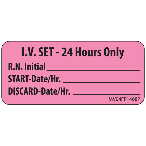 PDC Healthcare FormalinPermanent Warning Label - I. V. Set Label, Fluorescent Pink, 1" Core, 2-1/4" x 1" - MV04FP1468P