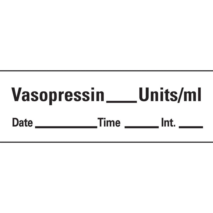 PDC Healthcare Removable Anesthesia Tapes with Date, Time and Initials - LABEL, VASOPRESSIN, WHITE - AN-216