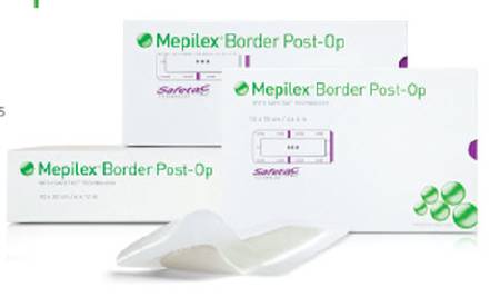 Molnlycke Mepilex Soft Foam Dressings - Mepilex Border Post-Op Foam Dressing with Safetac Technology, 10 x 35 cm (4" x 14") - 496650