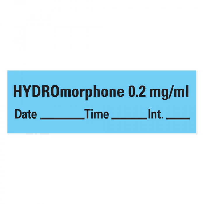 Anesthesia Tape With Date, Time & Initial (Removable) Hydromorphone 0.2 Mg/Ml 1/2" X 500" - 333 Imprints - Blue - 500 Inches Per Roll