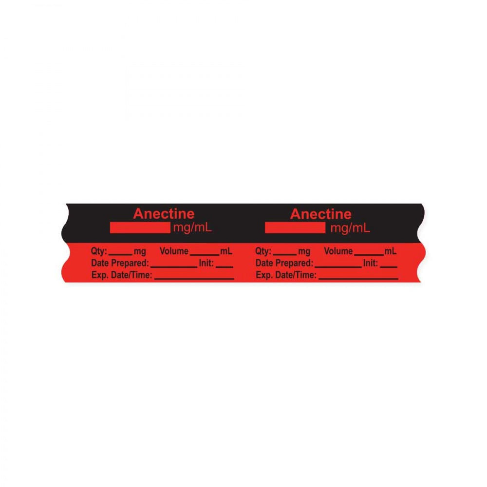 Anesthesia Tape, With Experation Date, Time, And Initial, Removable, "Anectine Mg/Ml", 1" Core, 3/4" X 500", Fl. Red, 333 Imprints, 500 Inches Per Roll