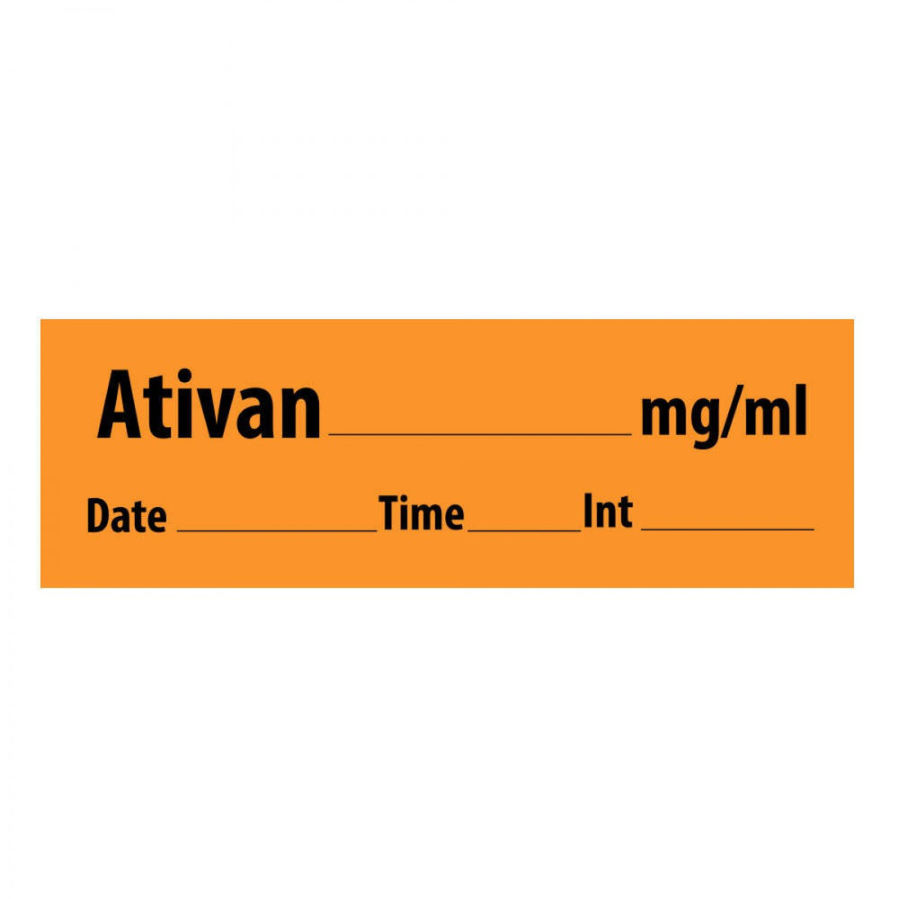 Anesthesia Tape With Date, Time, And Initial Removable Ativan Mg/Ml Date 1" Core 1/2" X 500" Imprints Orange 333 500 Inches Per Roll