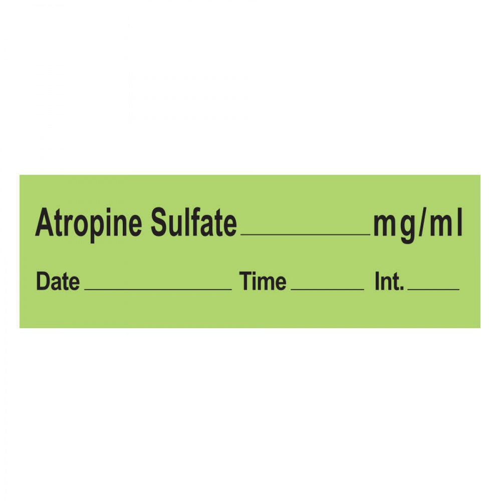 Anesthesia Tape With Date, Time, And Initial Removable Atropine Sulfate Mg/Ml 1" Core 1/2" X 500" Imprints Green 333 500 Inches Per Roll