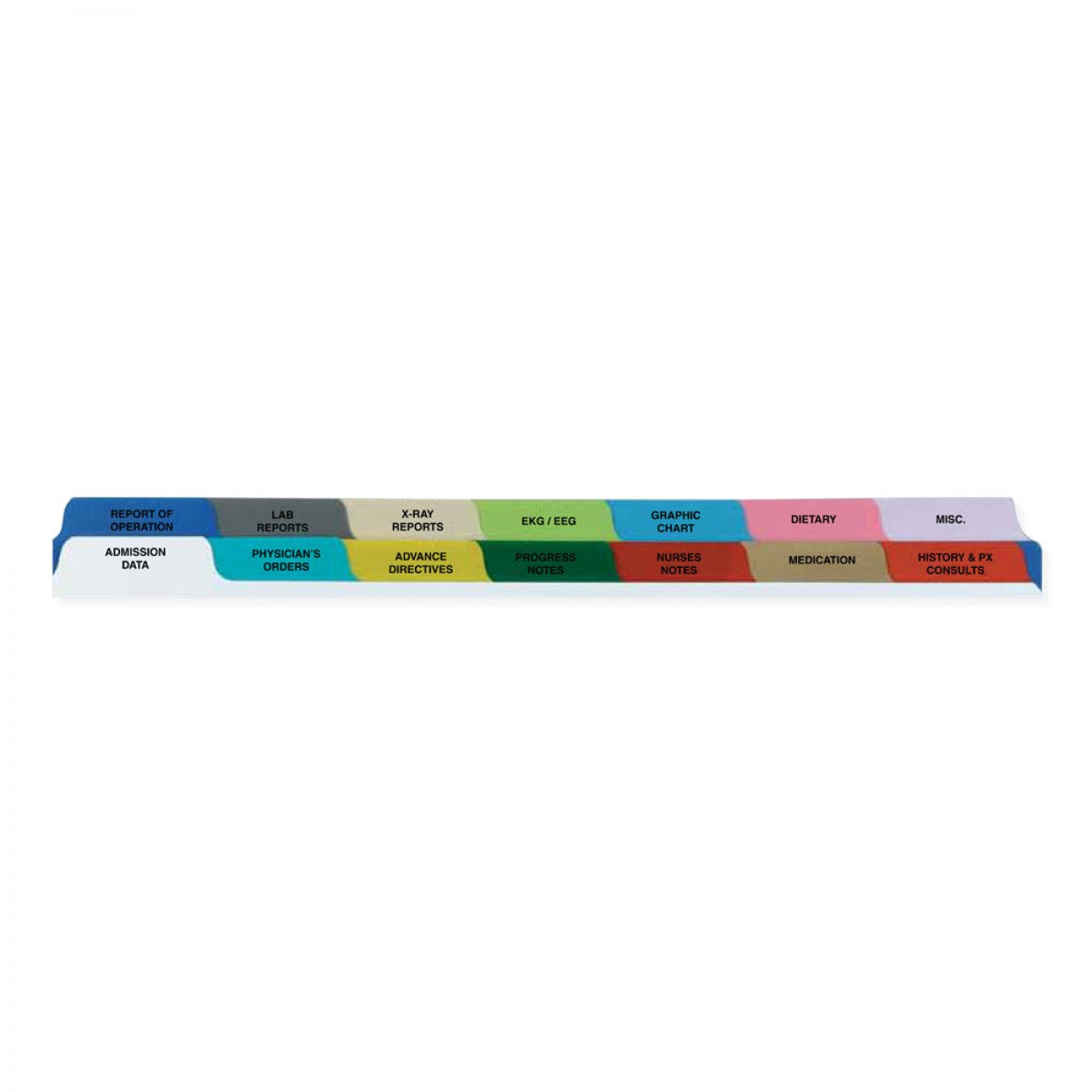 Chart Divider Bottom Tab 1/7 Cut 14 Titles | 2 Banks | Hospital Assorted Colors Poly 8-1/2