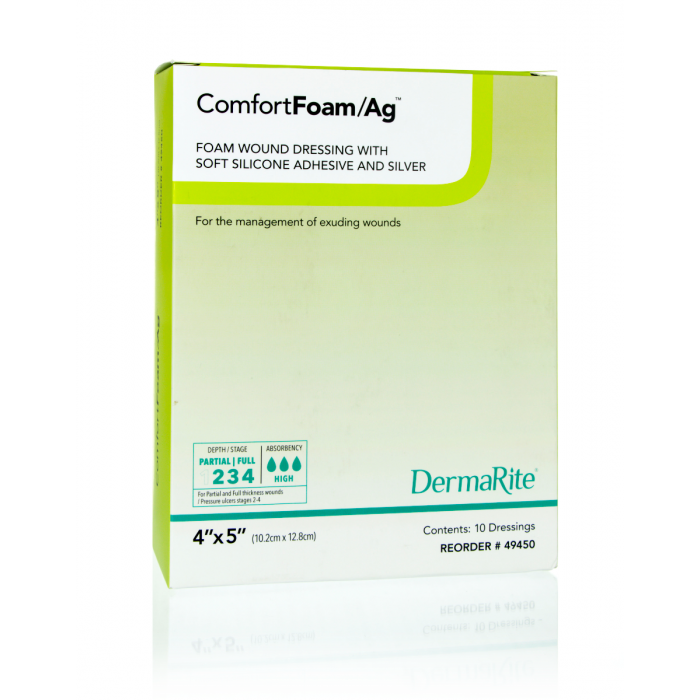 DermaRite ComfortFoam Ag Foam Wound Dressing With Soft Silicone Adhesive And Silver