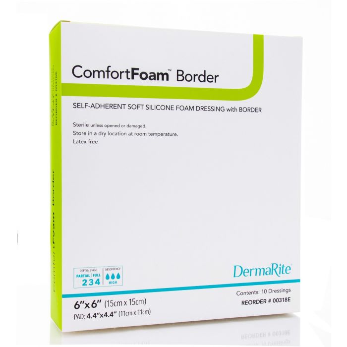 DermaRite ComfortFoam Border Bordered Foam Wound Dressing With Soft Silicone Adhesive