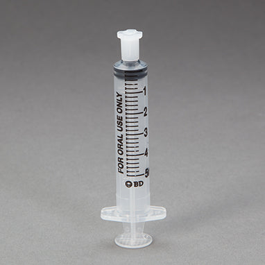 BD Oral Dispensers with Tip Caps, 5mL, Clear