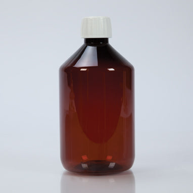 MedValue Amber Plastic Bottles with Caps, 500mL