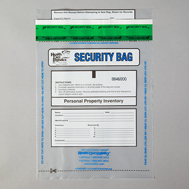 MedValue Alert Personal Property Bags, Clear, 9 x 12