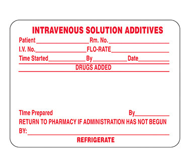 MedValue Intravenous Solution Additives Labels