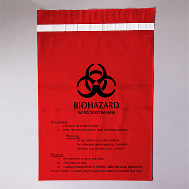 MedValue Stick-On Biohazard Bags, Large, 12 x 14