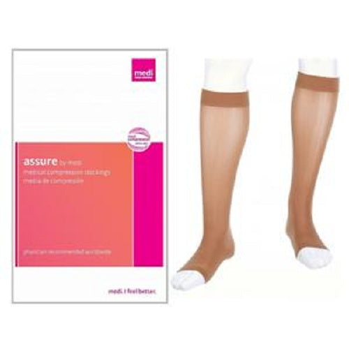 Medi Mediven Assure Calf Compression Stocking Open Toe Extra wide, 2X-Large, 30 to 40mmHg, Beige