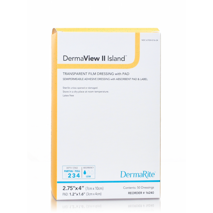 DermaRite DermaView II Island Transparent Film Wound Dressing with Non-Adherent, Absorbent Pad