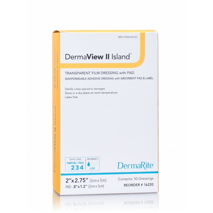 DermaRite DermaView II Island Transparent Film Wound Dressing with Non-Adherent, Absorbent Pad