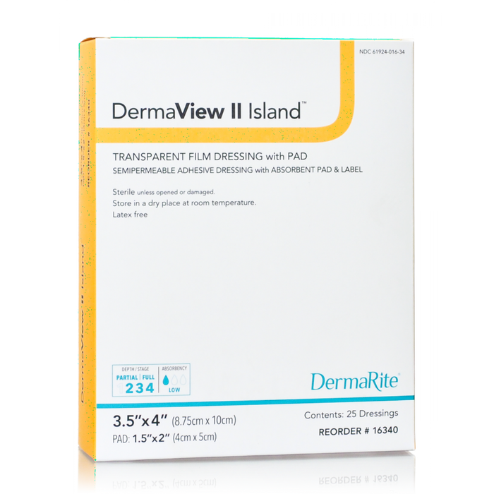 DermaRite DermaView II Island Transparent Film Wound Dressing with Non-Adherent, Absorbent Pad