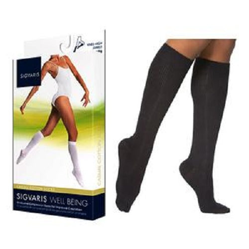 Sigvaris Casual Cotton Compression Socks Calf-High Closed Toe Size A, Black