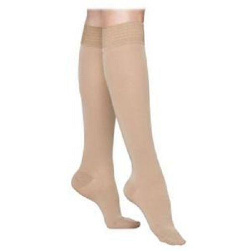 Sigvaris Select Comfort Women's Calf-High Compression Stockings with Grip Top Medium Long, 30 to 40 mmHg, Crispa