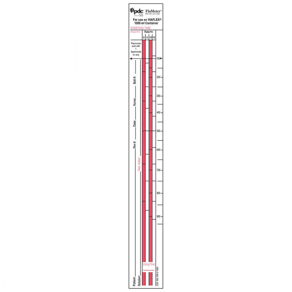 Flo-Meter Iv Label Compatible With 1000 Ml Baxter/Viaflex Paper Removable 1 1/4" X 10 1/2" White 1000 Per Box