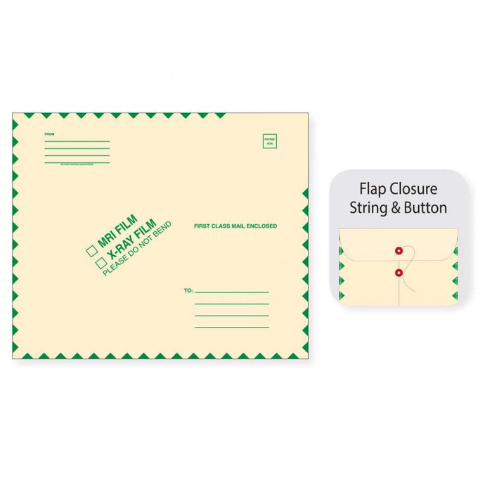 X-Ray Film Mailer String & Button W/ Green Diamond Border Material: 11Pt Manila Dimensions: 15" X 18" 50 / Case