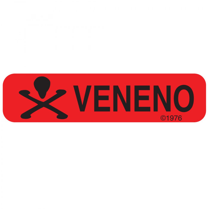 Label Paper Permanent Veneno 1 9/16" X 3/8" Red 500 Per Roll, 2 Rolls Per Box