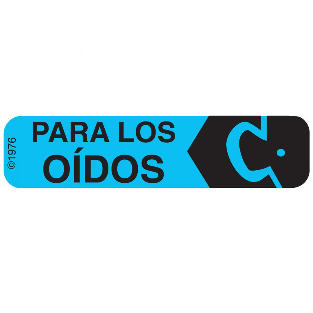 Label Paper Permanent Para Los Oidos 1 9/16" X 3/8" Blue 500 Per Roll, 2 Rolls Per Box