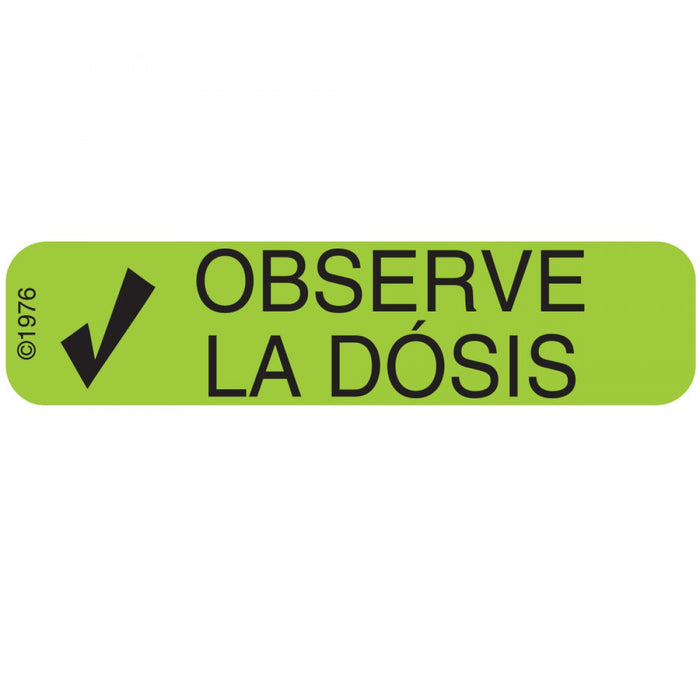 Label Paper Permanent Observe La Dosis 1 9/16" X 3/8" Green 500 Per Roll, 2 Rolls Per Box