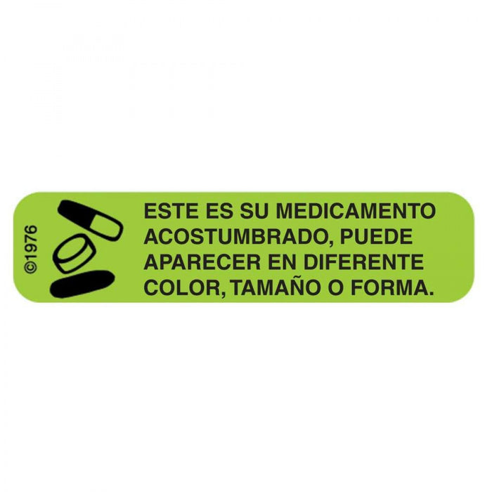 Label Paper Permanent Este Es Su Medicamento 1 9/16" X 3/8" Green 500 Per Roll, 2 Rolls Per Box