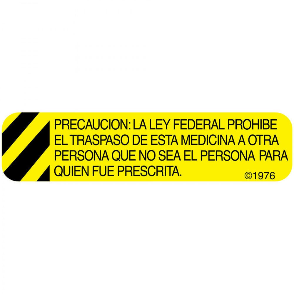 Label Paper Permanent Precaucion: La Ley 1 9/16" X 3/8" Yellow 500 Per Roll, 2 Rolls Per Box